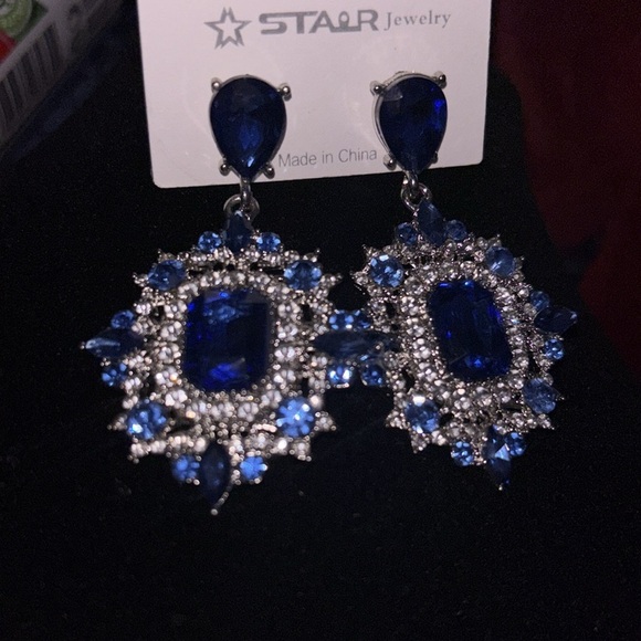Blue and Silver Crystal Earrings - Picture 8 of 9